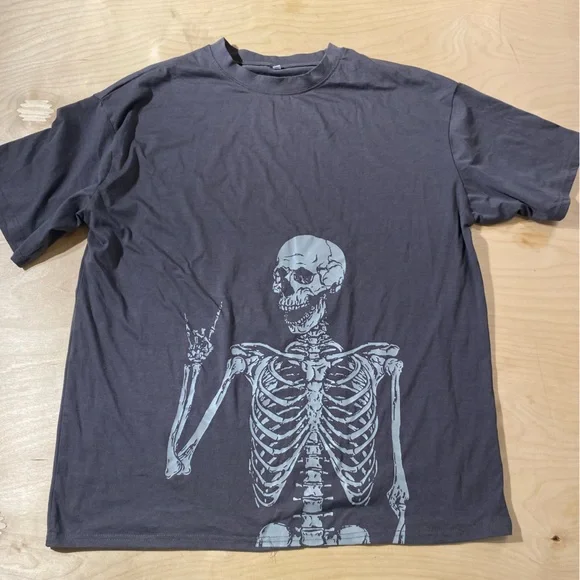 Gray Skeleton Graphic Men's T-Shirt XL (MS) - Picture 3 of 8